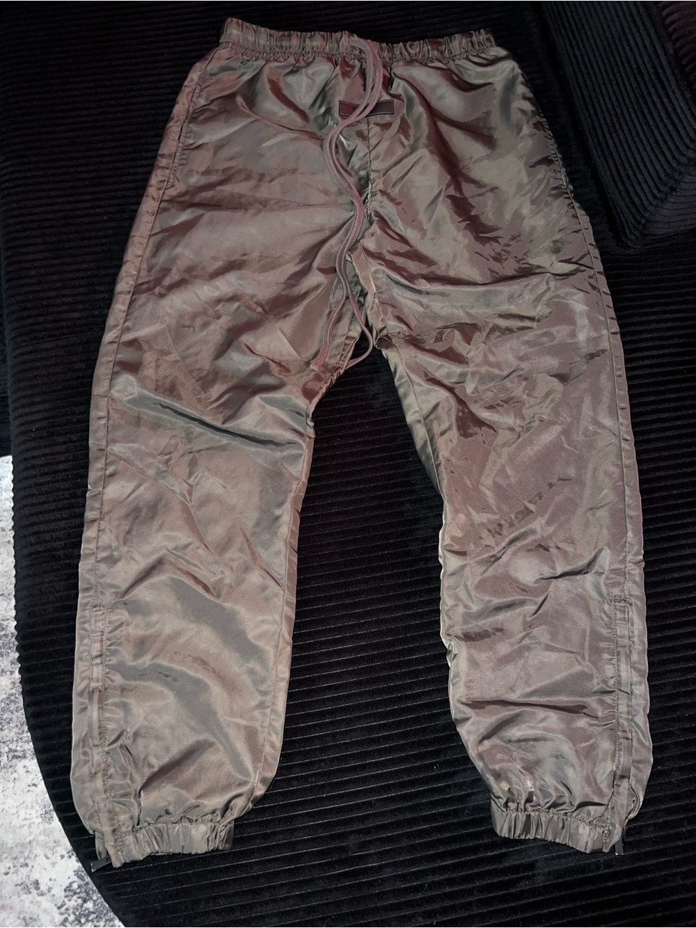 Fear of God Essentials Satin Olive Drawstring Pants